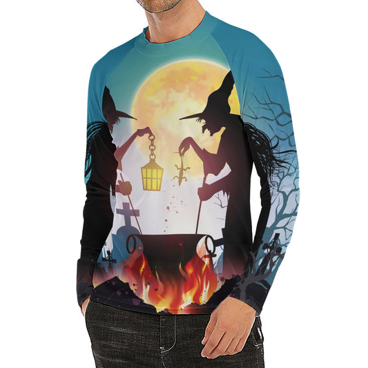 Halloween Witch And Cauldron Print Men's Long Sleeve Rash Guard