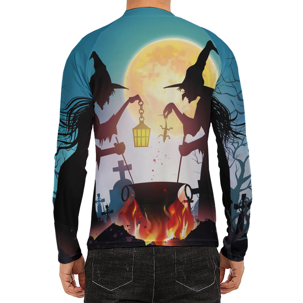 Halloween Witch And Cauldron Print Men's Long Sleeve Rash Guard