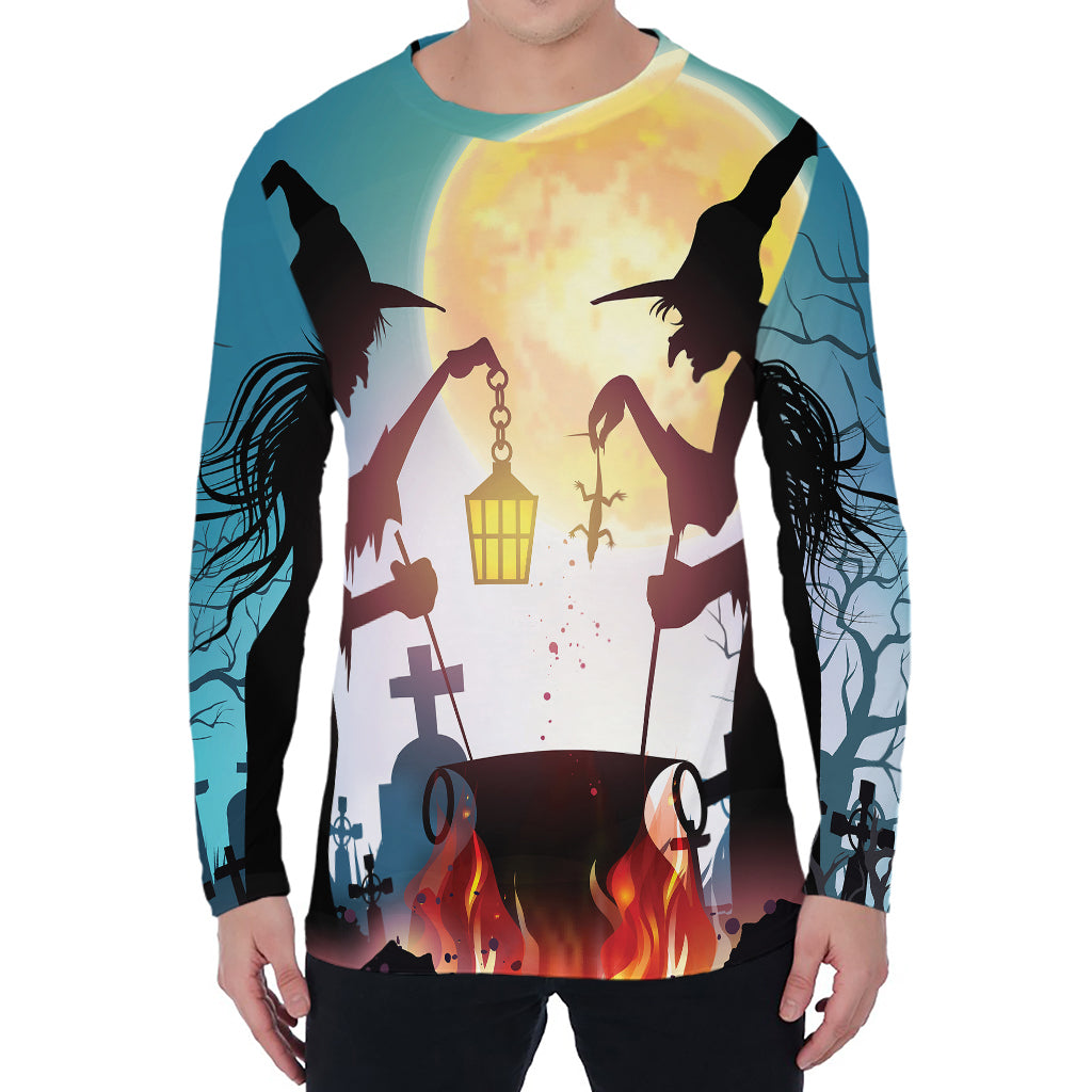 Halloween Witch And Cauldron Print Men's Long Sleeve T-Shirt