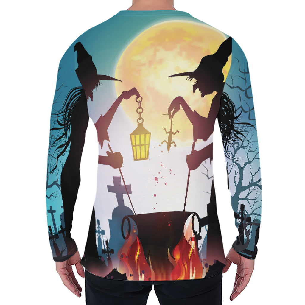 Halloween Witch And Cauldron Print Men's Long Sleeve T-Shirt