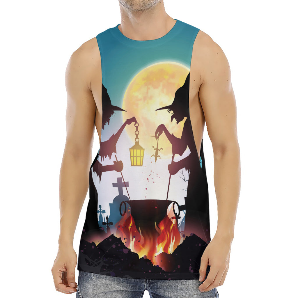 Halloween Witch And Cauldron Print Men's Muscle Tank Top