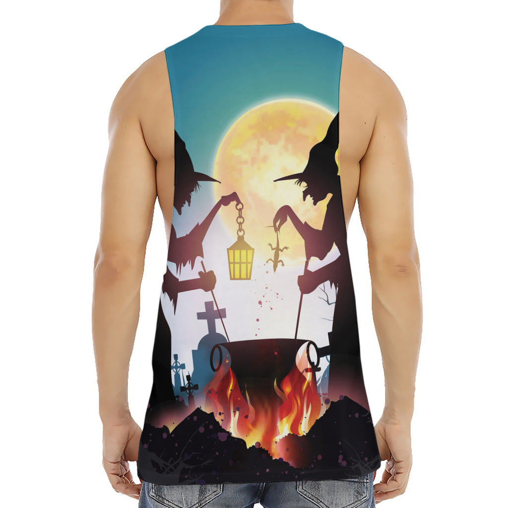 Halloween Witch And Cauldron Print Men's Muscle Tank Top