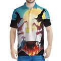 Halloween Witch And Cauldron Print Men's Polo Shirt