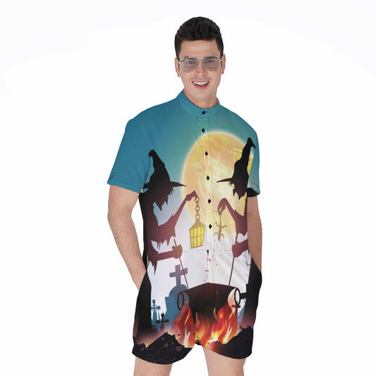 Halloween Witch And Cauldron Print Men's Rompers