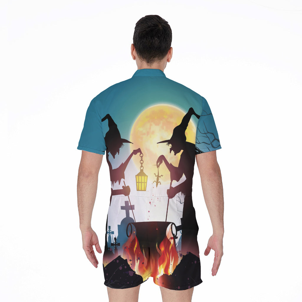 Halloween Witch And Cauldron Print Men's Rompers