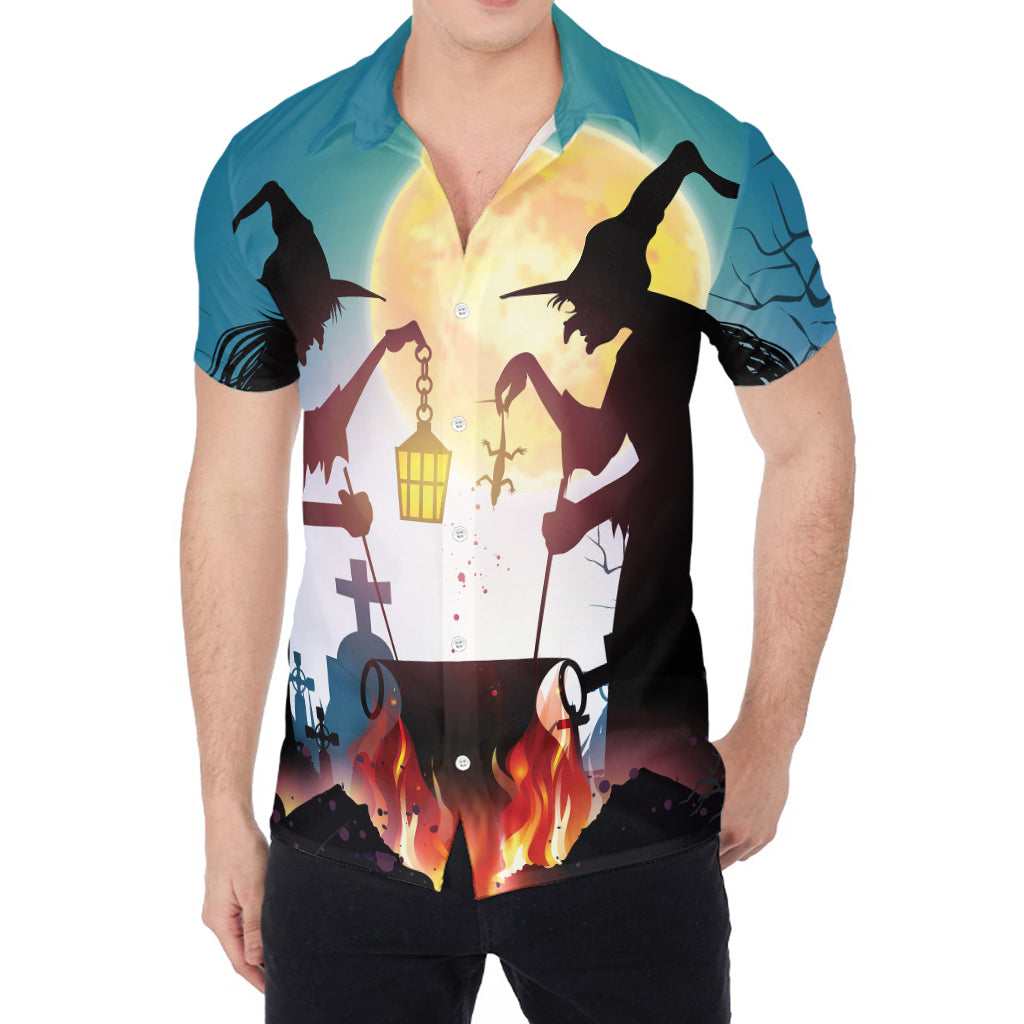 Halloween Witch And Cauldron Print Men's Shirt