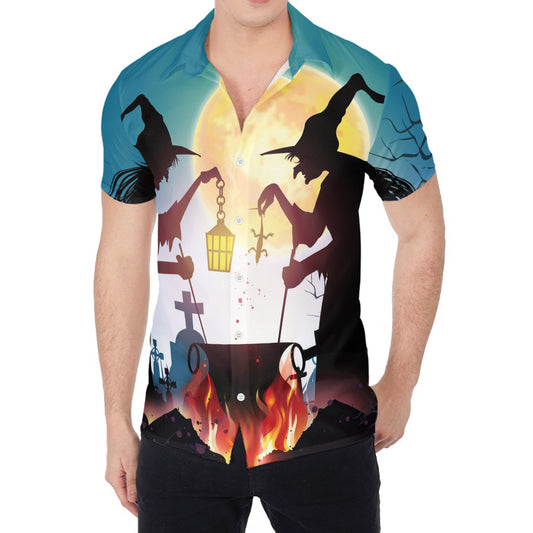 Halloween Witch And Cauldron Print Men's Shirt