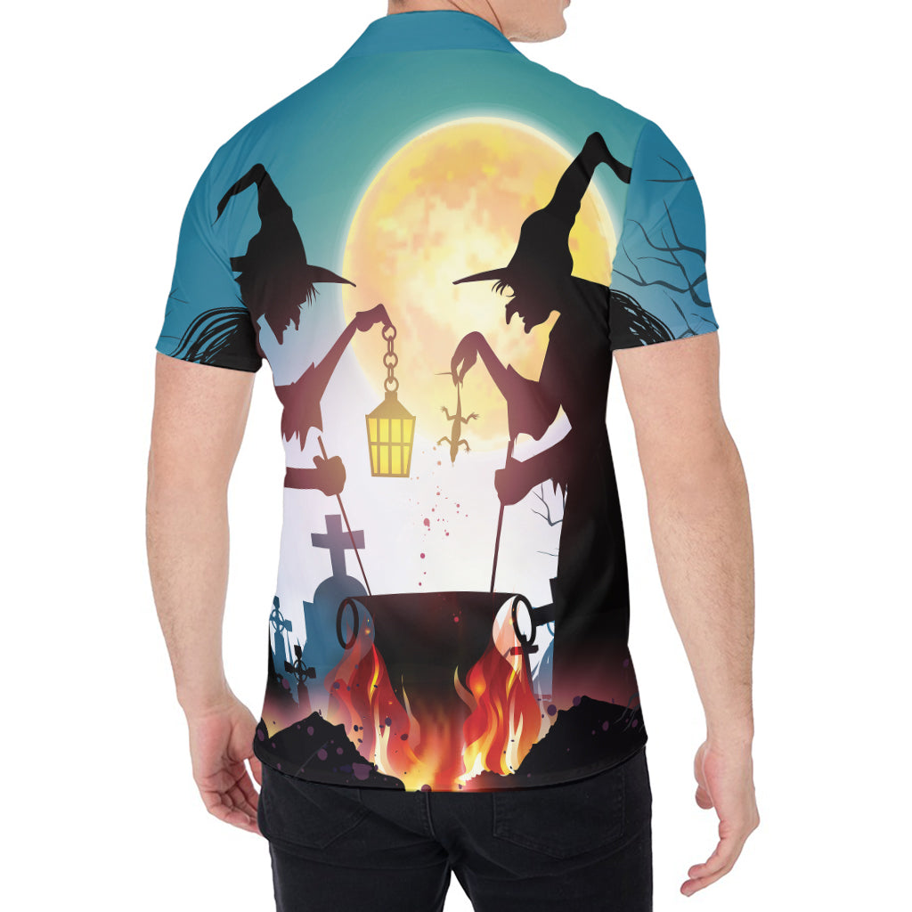 Halloween Witch And Cauldron Print Men's Shirt