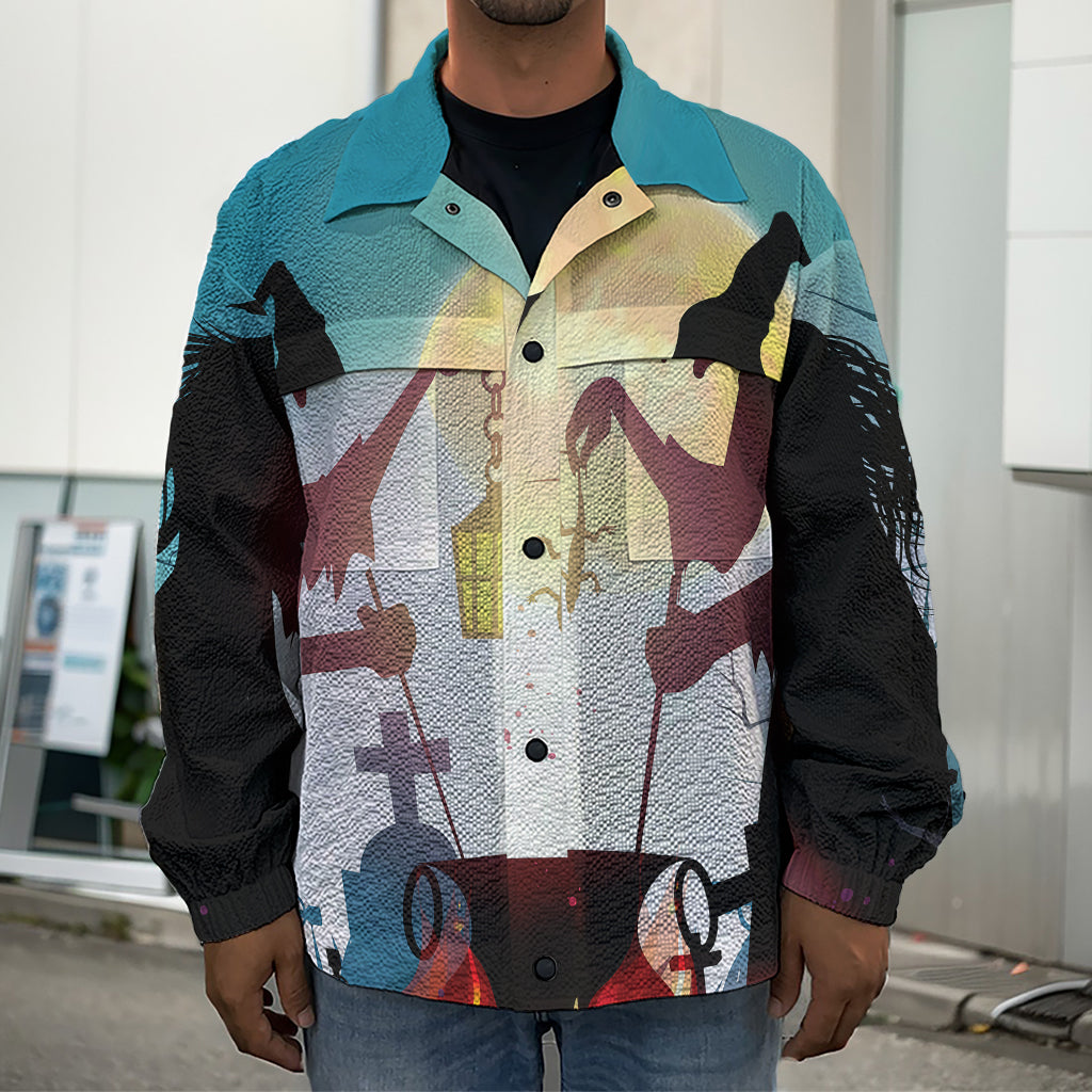 Halloween Witch And Cauldron Print Men's Shirt Jacket