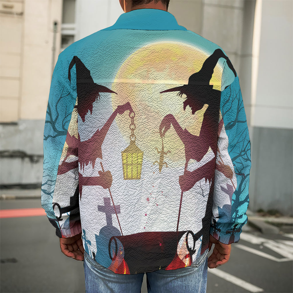 Halloween Witch And Cauldron Print Men's Shirt Jacket