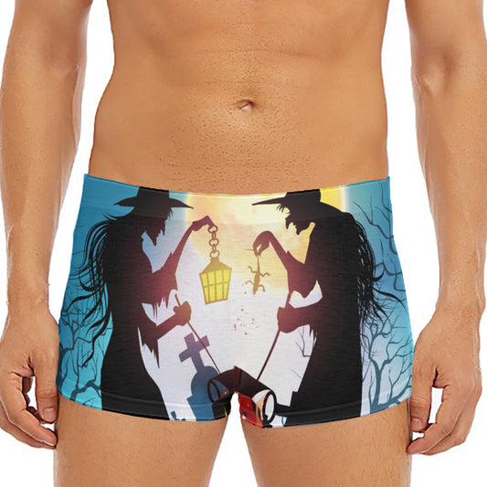 Halloween Witch And Cauldron Print Men's Short Boxer Briefs