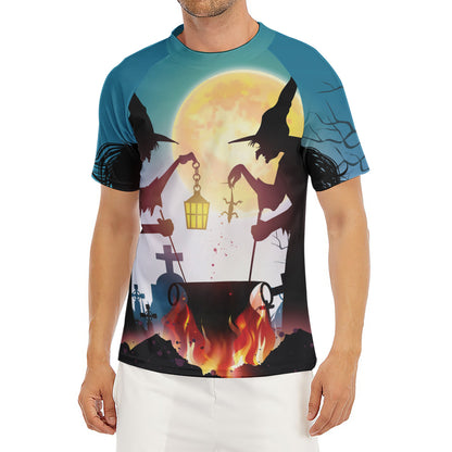 Halloween Witch And Cauldron Print Men's Short Sleeve Rash Guard
