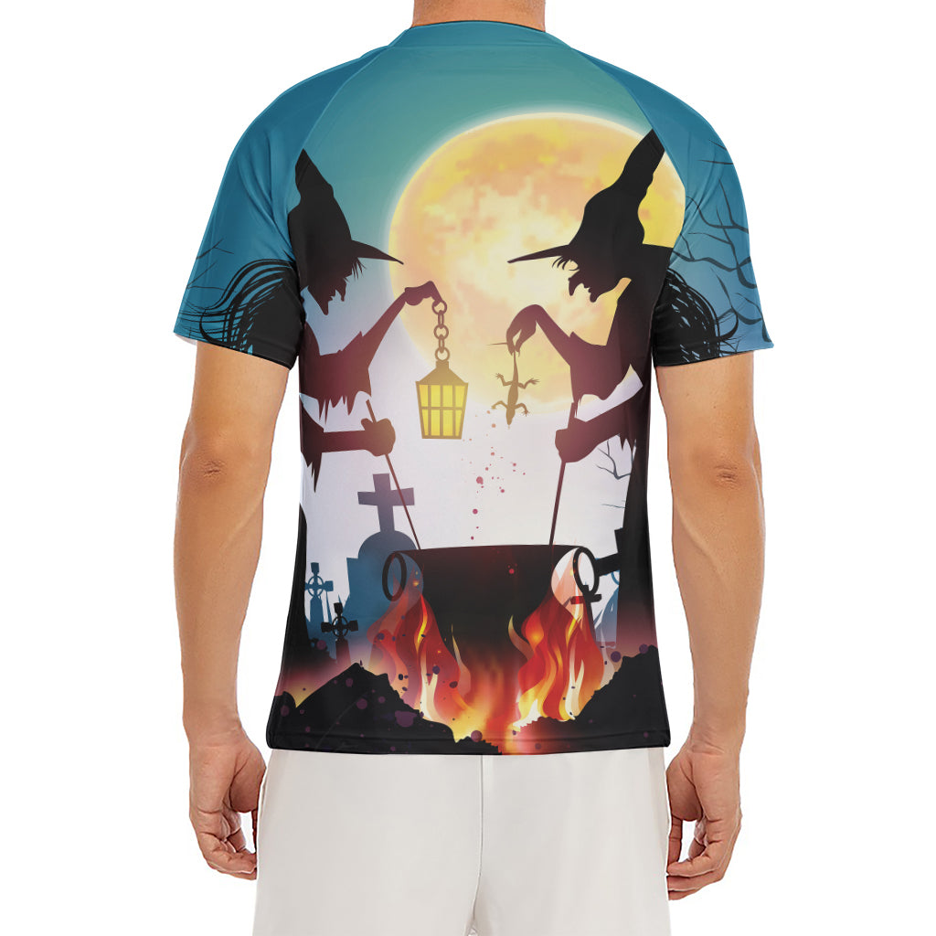 Halloween Witch And Cauldron Print Men's Short Sleeve Rash Guard