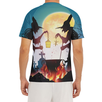 Halloween Witch And Cauldron Print Men's Short Sleeve Rash Guard