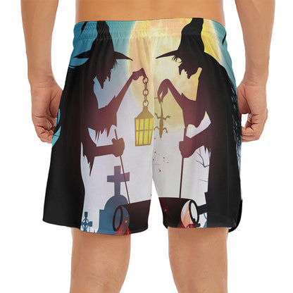Halloween Witch And Cauldron Print Men's Split Running Shorts