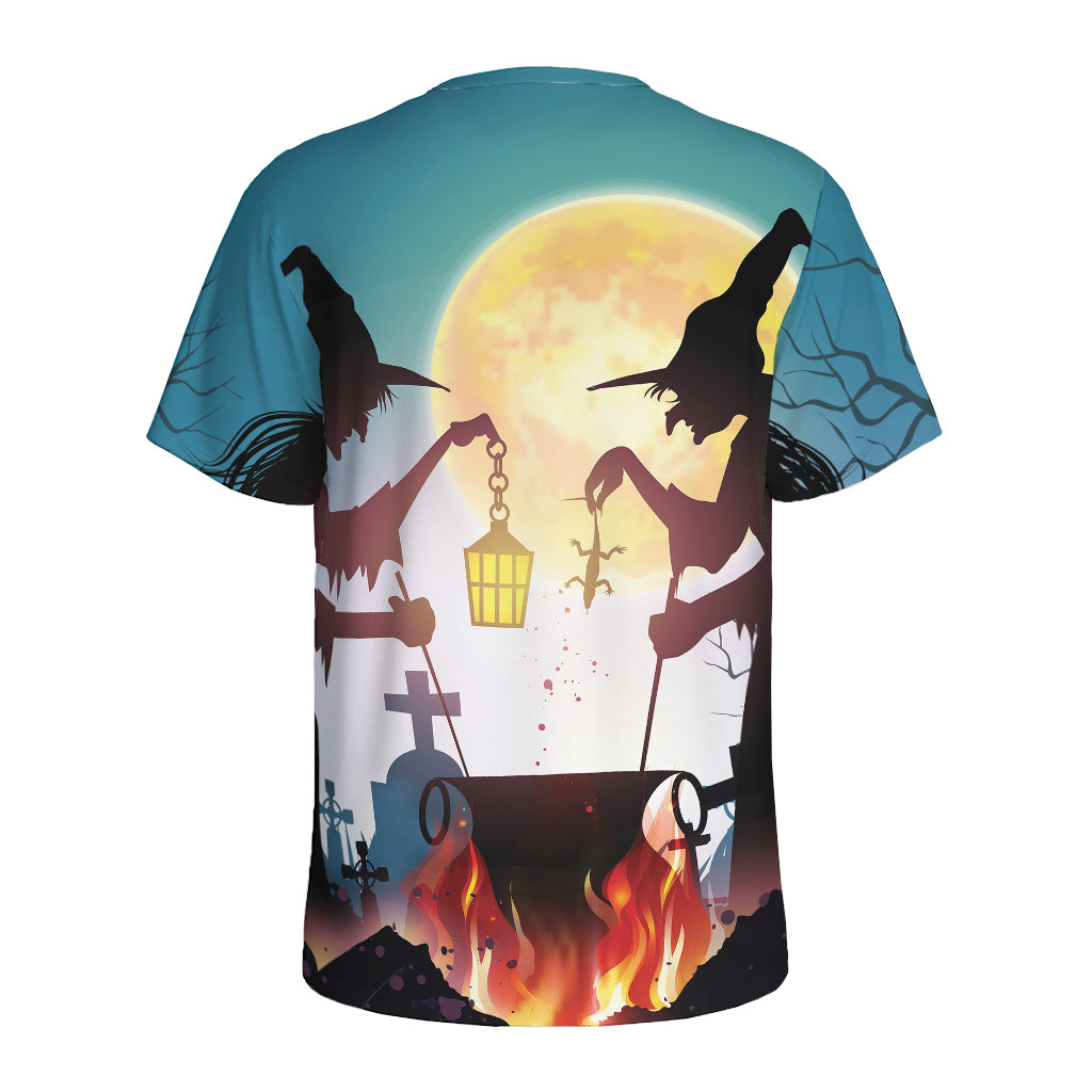 Halloween Witch And Cauldron Print Men's Sports T-Shirt