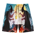 Halloween Witch And Cauldron Print Men's Swim Trunks