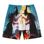 Halloween Witch And Cauldron Print Men's Swim Trunks