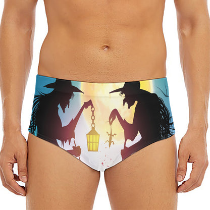 Halloween Witch And Cauldron Print Men's Triangle Swim Briefs