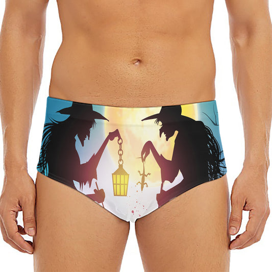 Halloween Witch And Cauldron Print Men's Triangle Swim Briefs