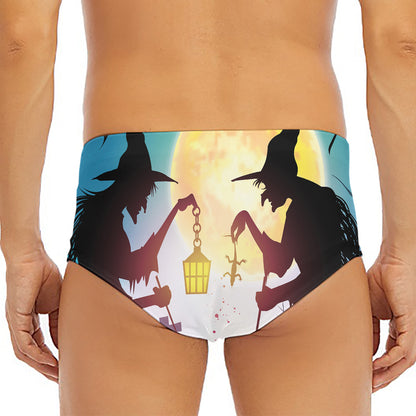 Halloween Witch And Cauldron Print Men's Triangle Swim Briefs
