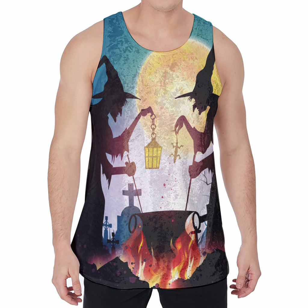 Halloween Witch And Cauldron Print Men's Velvet Tank Top