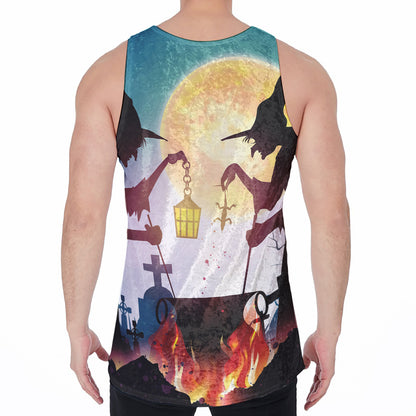 Halloween Witch And Cauldron Print Men's Velvet Tank Top