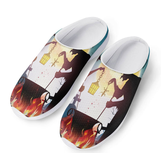 Halloween Witch And Cauldron Print Mesh Casual Shoes