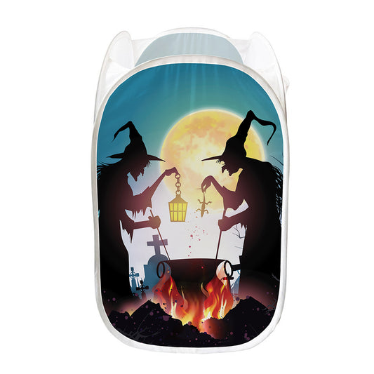 Halloween Witch And Cauldron Print Mesh Laundry Hamper