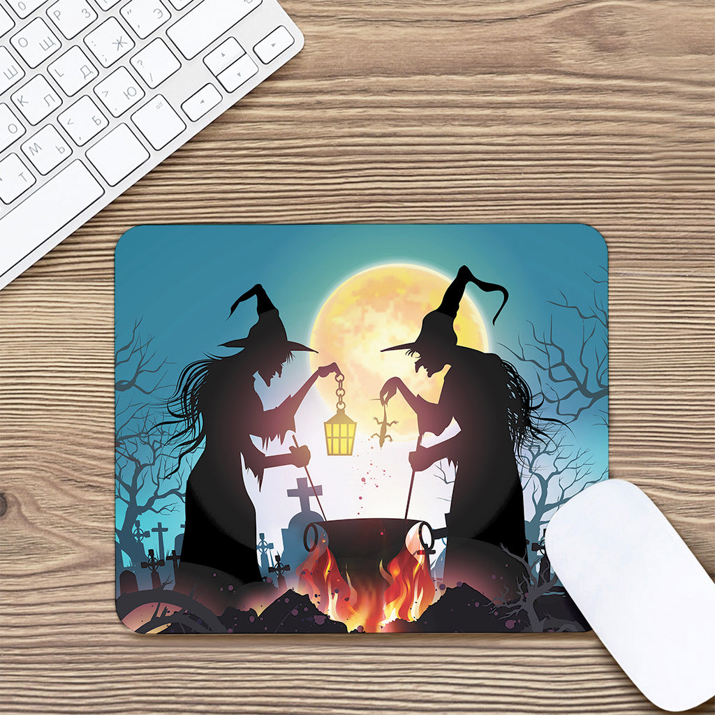 Halloween Witch And Cauldron Print Mouse Pad