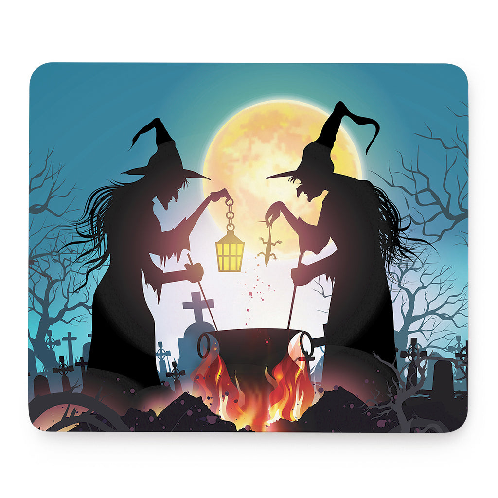 Halloween Witch And Cauldron Print Mouse Pad