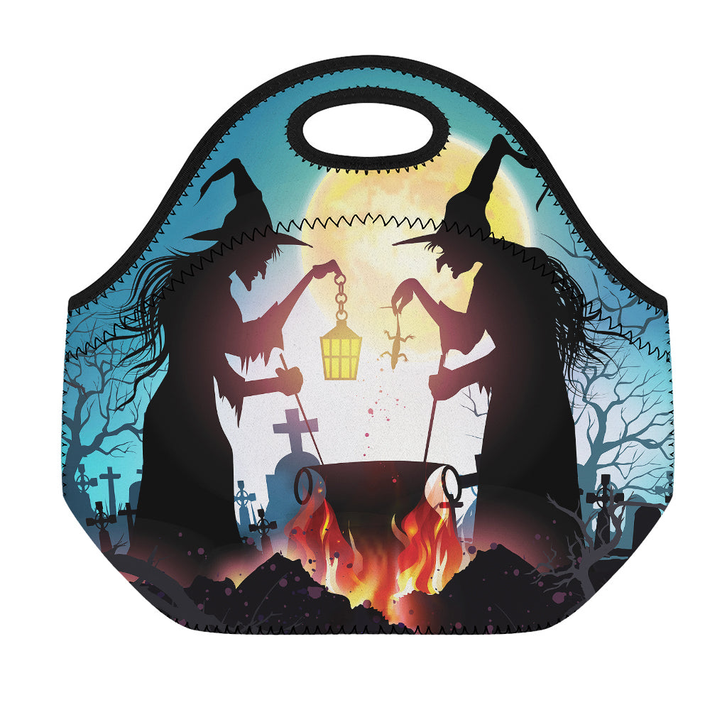 Halloween Witch And Cauldron Print Neoprene Lunch Bag