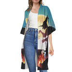 Halloween Witch And Cauldron Print Open Front Beach Cover Up