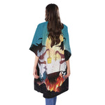Halloween Witch And Cauldron Print Open Front Beach Cover Up