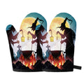 Halloween Witch And Cauldron Print Oven Mitts
