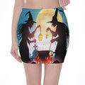 Halloween Witch And Cauldron Print Pencil Mini Skirt