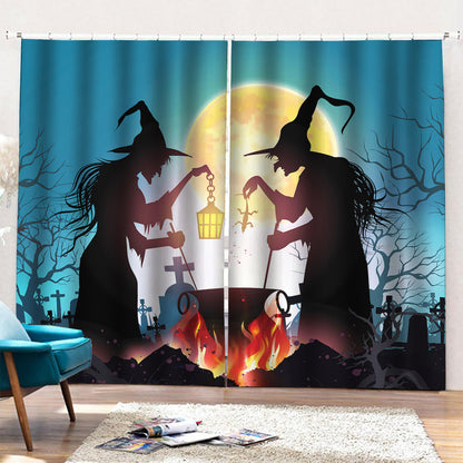 Halloween Witch And Cauldron Print Pencil Pleat Curtains