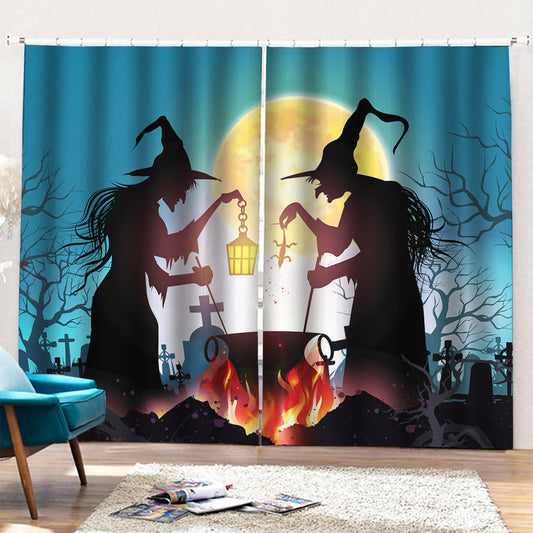 Halloween Witch And Cauldron Print Pencil Pleat Curtains