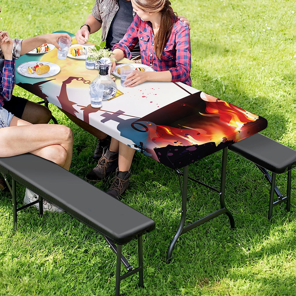 Halloween Witch And Cauldron Print Picnic Table Cover