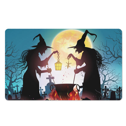 Halloween Witch And Cauldron Print Polyester Doormat