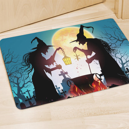 Halloween Witch And Cauldron Print Polyester Doormat
