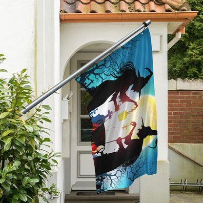 Halloween Witch And Cauldron Print Polyester Flag