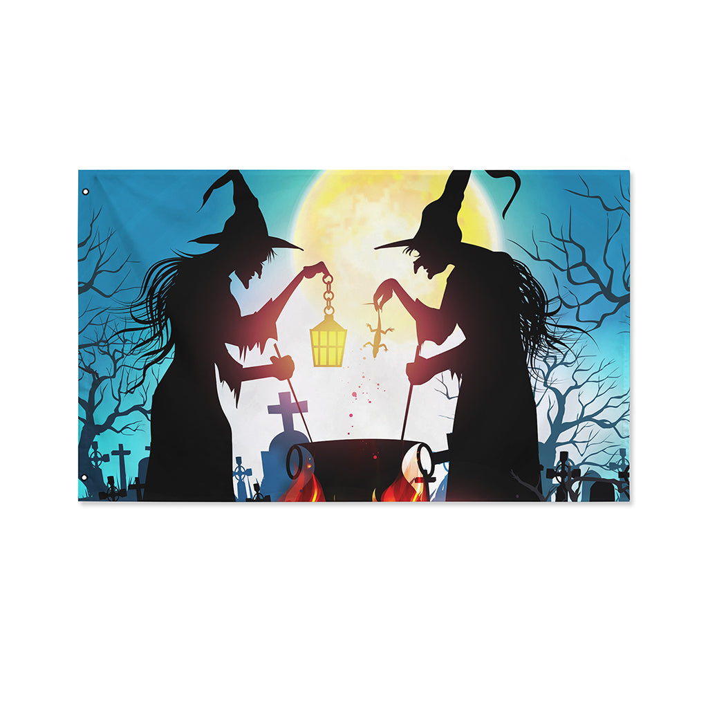 Halloween Witch And Cauldron Print Polyester Flag