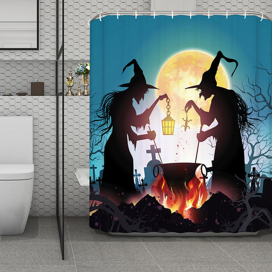 Halloween Witch And Cauldron Print Polyester Shower Curtain
