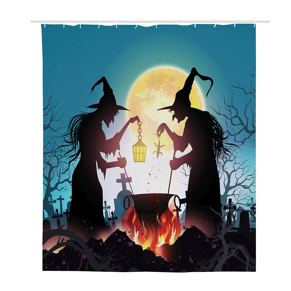 Halloween Witch And Cauldron Print Polyester Shower Curtain