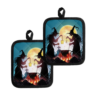Halloween Witch And Cauldron Print Pot Holders