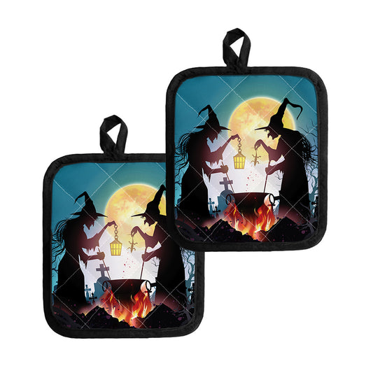 Halloween Witch And Cauldron Print Pot Holders