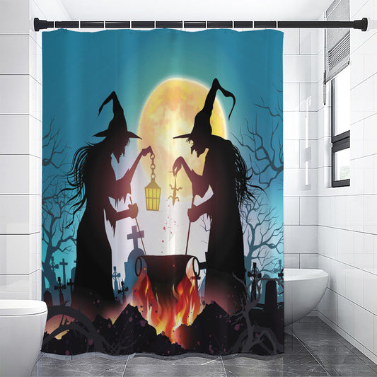 Halloween Witch And Cauldron Print Premium Shower Curtain