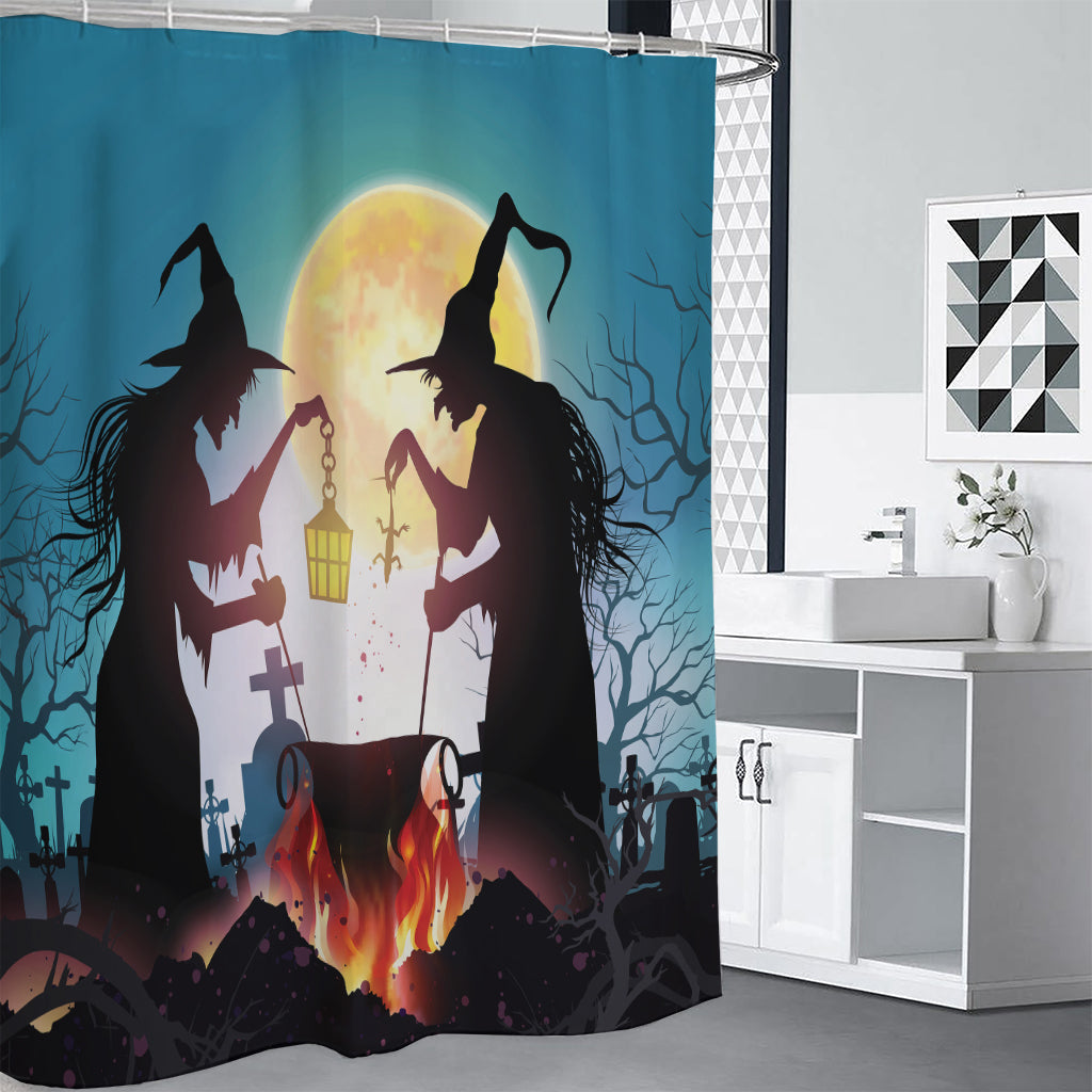 Halloween Witch And Cauldron Print Premium Shower Curtain