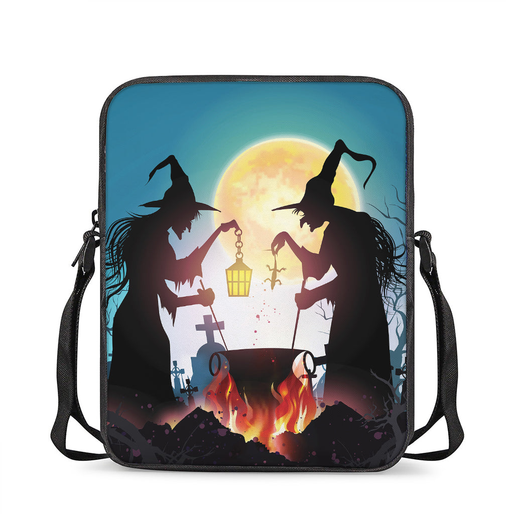 Halloween Witch And Cauldron Print Rectangular Crossbody Bag